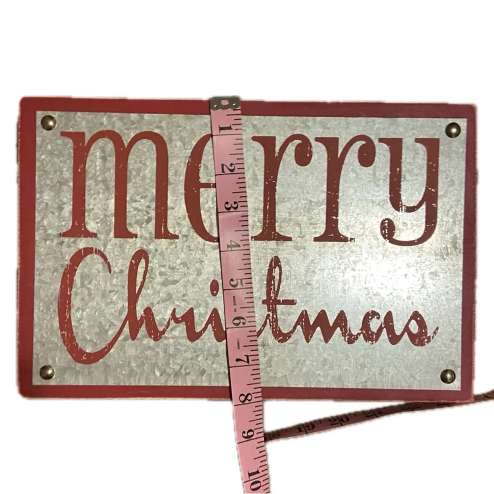 Designs By Kathy Merry Christmas Red Metal Wood Box Sign 8 x 12 inch